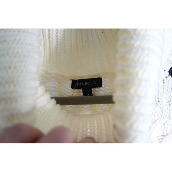 Talbots‎ Medium Mixed Stitch Turtleneck Sweater Colorblock Black Red Cream - Picture 3 of 4